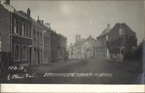Ak Herve Wallonien Lüttich, Zerschossene Häuser, Kriegszerstörungen, I. WK