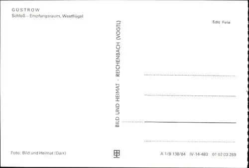 Ak Güstrow in Mecklenburg, Schloß, Empfangsraum, Westflügel