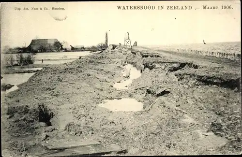 Ak Zeeland Niederlande, Watersnood 1906, Wasserschäden, Hochwasser