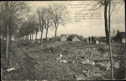 Ak Zeeland Niederlande, Watervloed 1906, Boerderij in den Eng. Polder