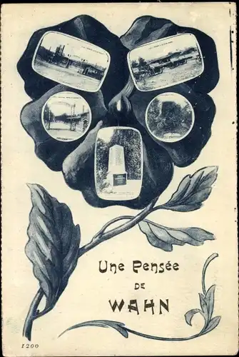 Passepartout Ak Wahn Köln am Rhein, Stiefmütterchen, Une Pensée de Wahn, Gedenkstein