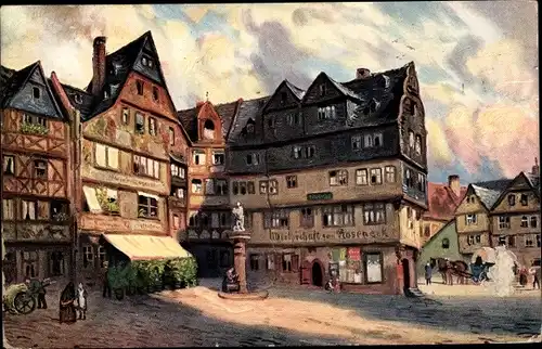 Künstler Ak Frankfurt am Main, Große Fischergasse, Denkmal