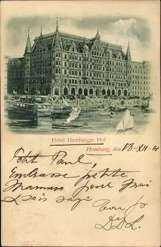 Litho Hamburg Mitte Altstadt, Hotel Hamburger Hof, Schiffe