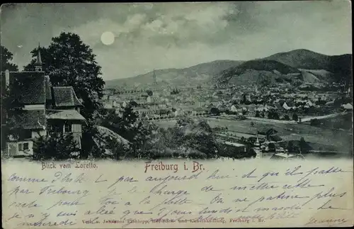 Mondschein Ak Freiburg im Breisgau, Blick vom Loretto