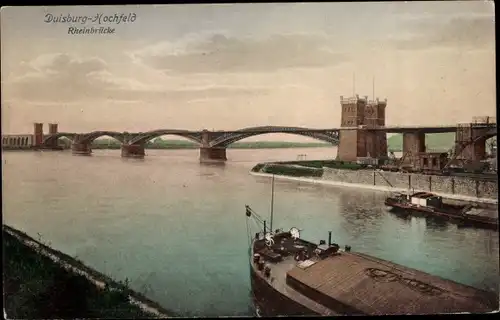 Ak Hochfeld Duisburg im Ruhrgebiet, Rheinbrücke, Schiffe