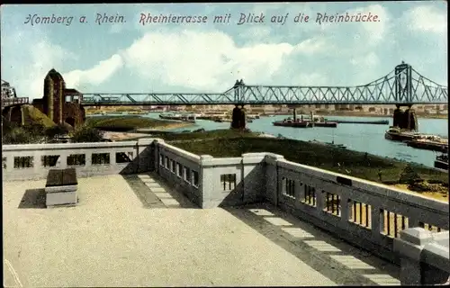 Ak Homberg am Rhein Duisburg im Ruhrgebiet, Rheinterrasse mit Blick auf die Rheinbrücke