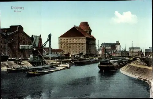 Ak Duisburg im Ruhrgebiet, Hafen, Kräne, Schiffe