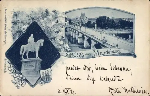 Ak Magdeburg, Reiterstandbild, Wappen, Brücke