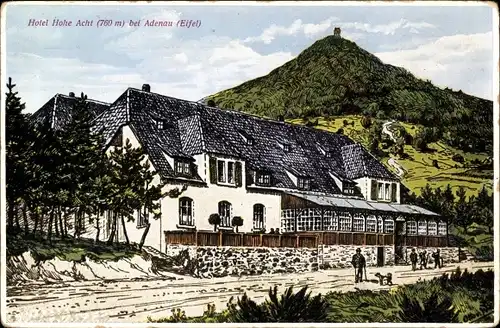 Künstler Ak von Wille, Otto, Adenau in der Eifel, Hotel Hohe Acht, Panorama mit Nürburg