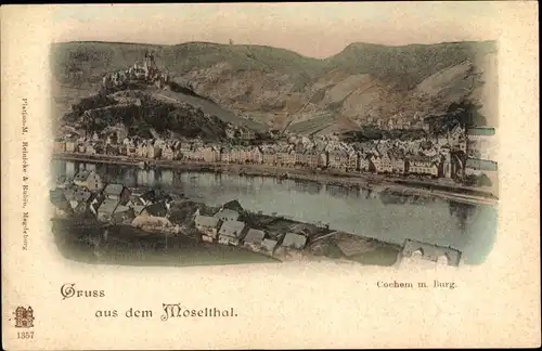 Ak Cochem an der Mosel, Panorama mit Burg, Moseltal
