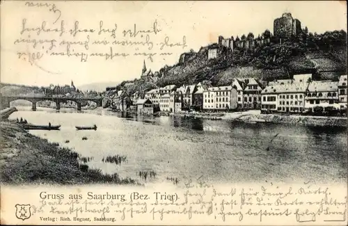 Ak Saarburg an der Saar Bezirk Trier, Panoramablick, Brücke
