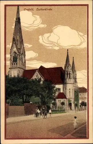 Ak Krefeld am Niederrhein, Lutherkirche, Straßenansicht