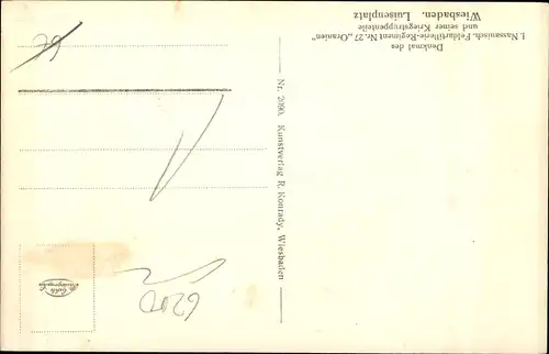 Ak Wiesbaden in Hessen, Luisenplatz, Denkmal I. Nassauisch. Feldartillerie Regiment Nr 27 Oranien