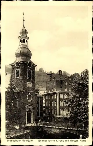 Ak Monschau Montjoie in der Eifel, Evangelische Kirche mit Rotem haus