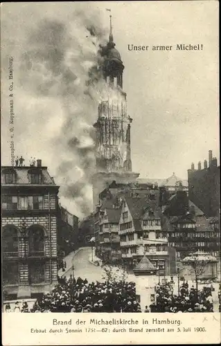 Ak Hamburg Mitte Neustadt, Brand der Michaeliskirche 3. Juli 1906