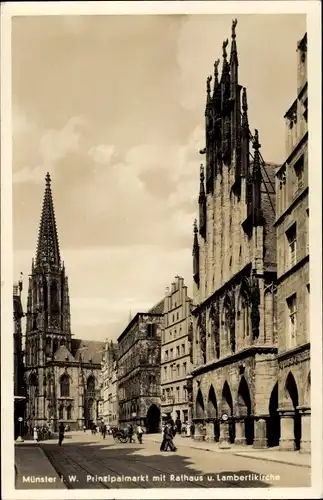 Ak Münster in Westfalen, Prinzipalmarkt mit Rathaus und Lambertikirche