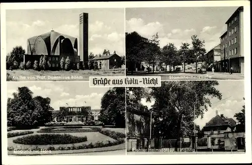 Ak Niehl Köln am Rhein, Kirche von Prof. Dominikus Böhm, Stammheimerstraße, Flora, Heimstätten