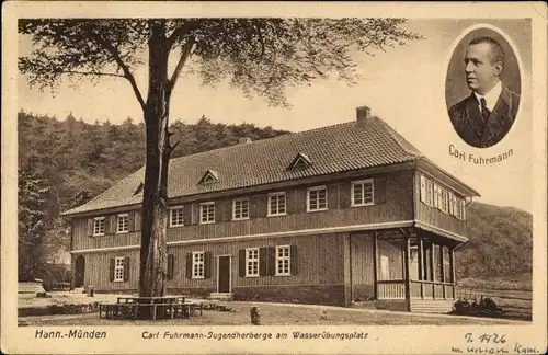 Ak Hann. Münden in Niedersachsen, Carl Fuhrmann Jugendherberge am Wasserübungsplatz, Portrait