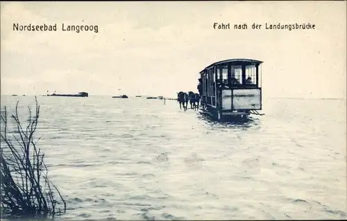 Ak Nordseebad Langeoog Ostfriesland, Fahrt nach der Landungsbrücke, Wattwagen