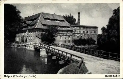 Ak Uelzen Lüneburger Heide, Außenmühle, Brücke