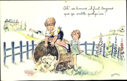 Künstler Ak Janser, Ces himmes, il faut toujours, Kinder, Hunde