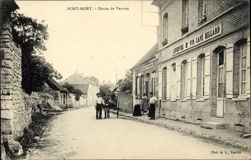 Ak Port Mort Eure, Route de Vernon, Café Billard