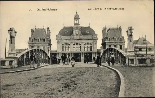 Ak Saint Omer, La Gare et le nouveau pont