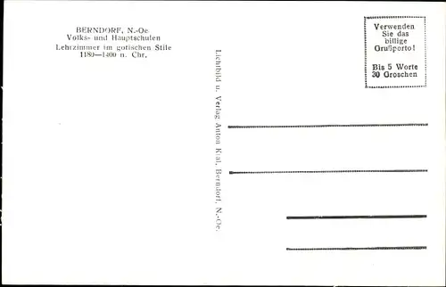 Ak Berndorf an den Triesting Niederösterreich, Volks- und Hauptschulen, Lehrzimmer im gotischen Stil