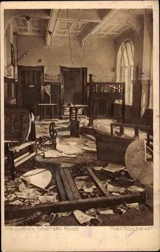 Ak Nesterow Stallupönen Ostpreußen, Konditorei Rohde, Zerstörtes Gebäude