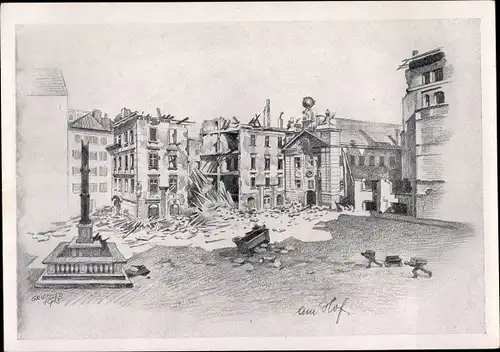 Künstler Ak Griessler, Wien 1 Innere Stadt, am Hof, Kriegszerstörung