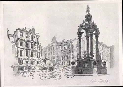 Künstler Ak Griessler, Wien 1 Innere Stadt, Kriegszerstörung 1. WK, Hoher Markt