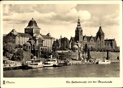 Ak Szczecin Stettin Pommern, Hakenterrasse von der Baumbrücke