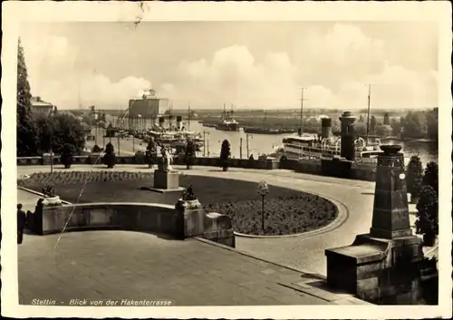 Ak Szczecin Stettin Pommern, Blick von der Hakenterrasse, Dampfer