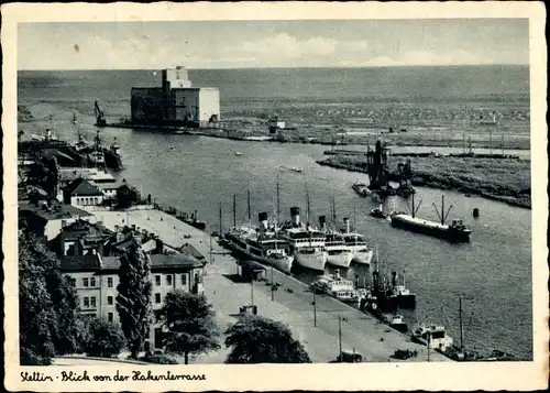 Ak Szczecin Stettin Pommern, Blick von der Hakenterrasse, Dampfer