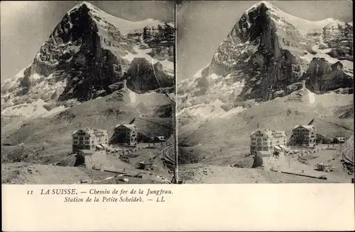 Stereo Ak Kanton Bern, Berner Oberland, Kleine Scheidegg, Station der Jungfraubahn