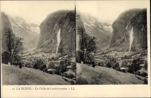 Stereo Ak Lauterbrunnen Kanton Bern, La Vallée de Lauterbrunnen