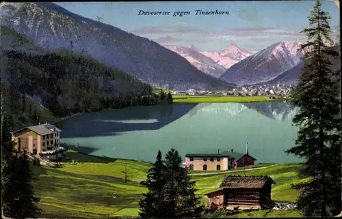 Ak Davos Kanton Graubünden, Davosersee gegen Tinzenhorn