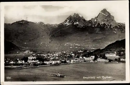 Ak Brunnen Kt Schwyz, Gesamtansicht, Mythen