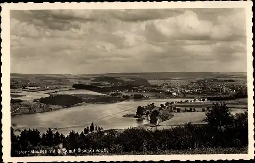 Ak Oelsnitz Vogtland, Elsterstausee mit Blick zum Ort