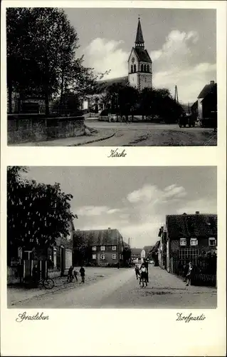 Ak Grasleben in Niedersachsen, Kirche, Dorfstraße