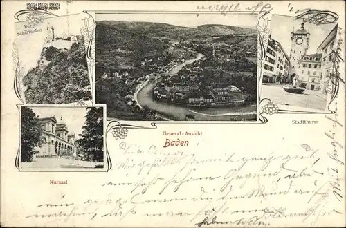 Ak Baden Kanton Aargau Schweiz, Gesamtansicht, Kursaal, Stadtturm,
