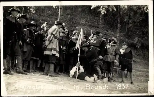 Ak Heimatfestspiele in Reusch 1937, Soldaten, Kampf, Ausrüstung