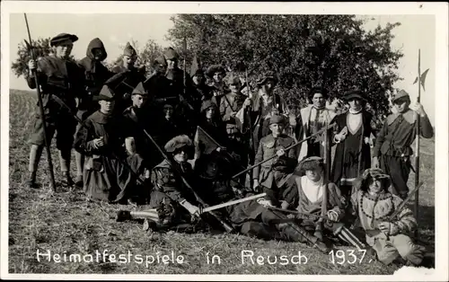 Ak Heimatfestspiele in Reusch 1937, Soldaten, Kampf, Ausrüstung