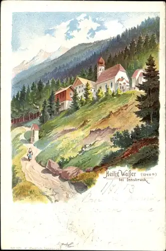 Litho Innsbruck in Tirol, Heiligwasser, Ortsansicht