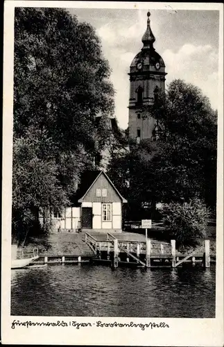 Ak Fürstenwalde an der Spree, Blick auf die Bootanlegestelle, Kirchturm
