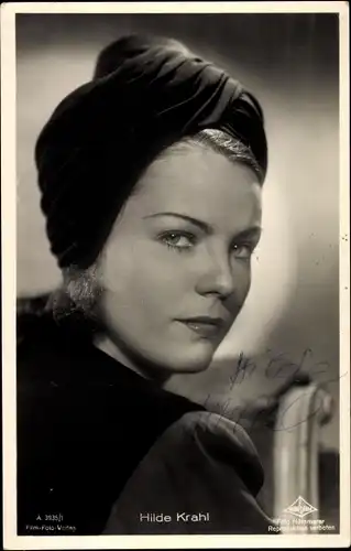 Ak Schauspielerin Hilde Krahl, Portrait, Turban, Autogramm