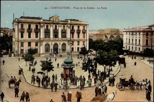 Ak Constantine Algerien, Place de la Breche, La Poste