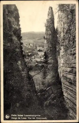 Ak Echternach Luxembourg, Gorge du Loup, Vue sur Echternach