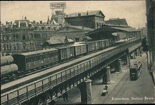 Ak Rotterdam Südholland Niederlande, Station Beurs, Straßenbahn