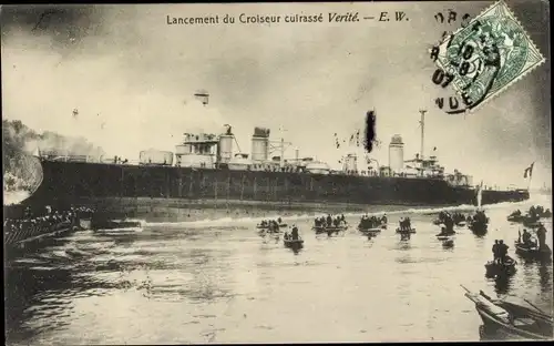 Ak Französisches Kriegsschiff, Lancement du Croiseur Verite
